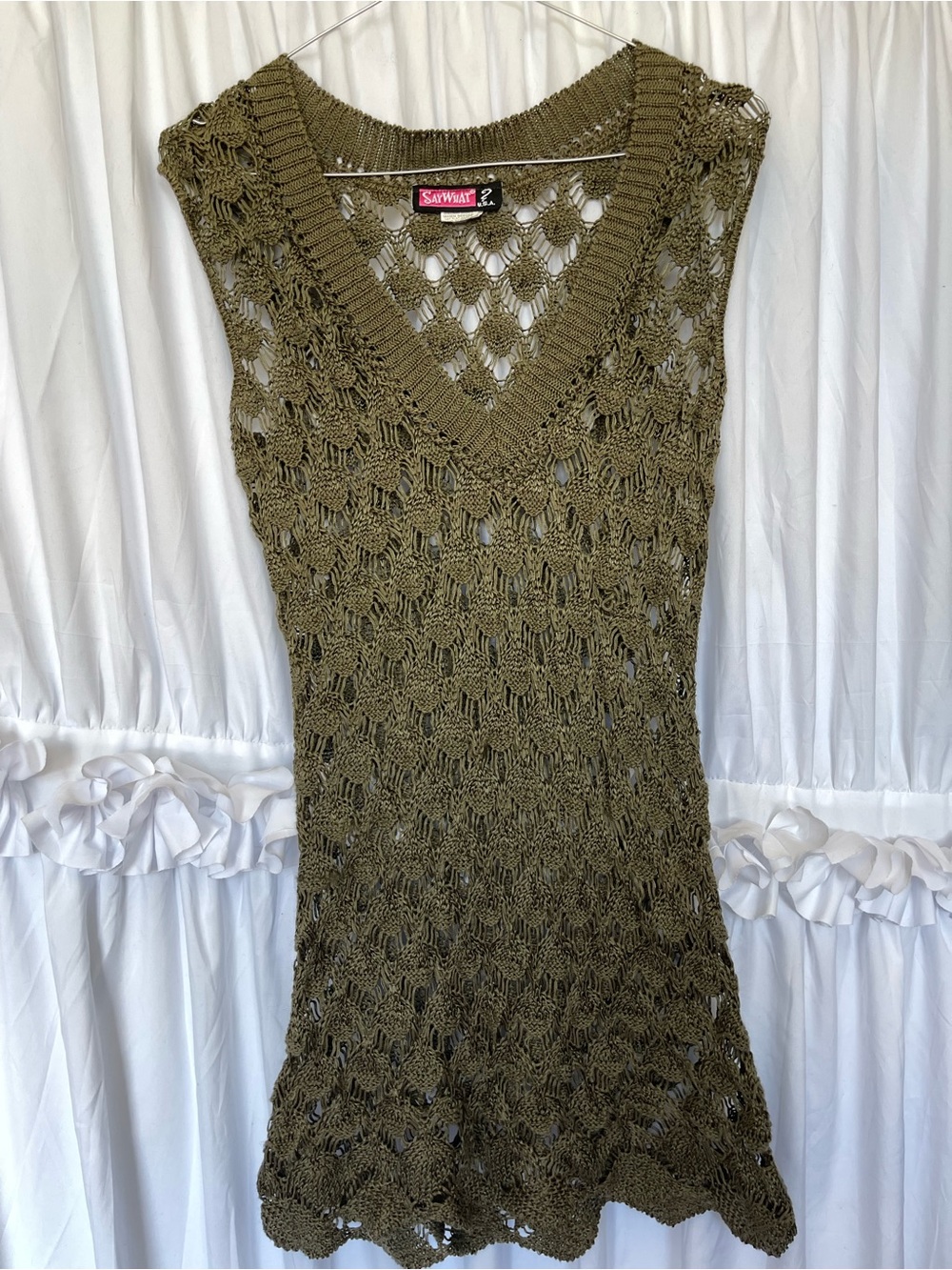 vintage Olive Crochet V-Neck tank top